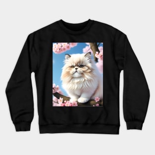 Persian cat in a cherry blossom tree - Modern digital art Crewneck Sweatshirt